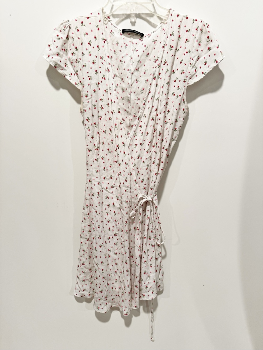 Brandy Melville White Red Rose Floral Wrap Mini Dress